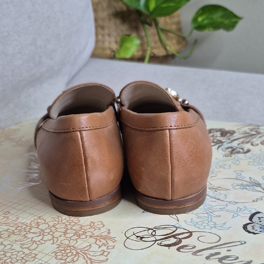 Cole Haan Tan Leather Loafers with Gold Buckle - Picture 2 of 7